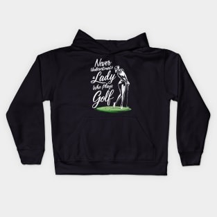 Never Underestimate A Lady Who Plays Golf. Funny Kids Hoodie